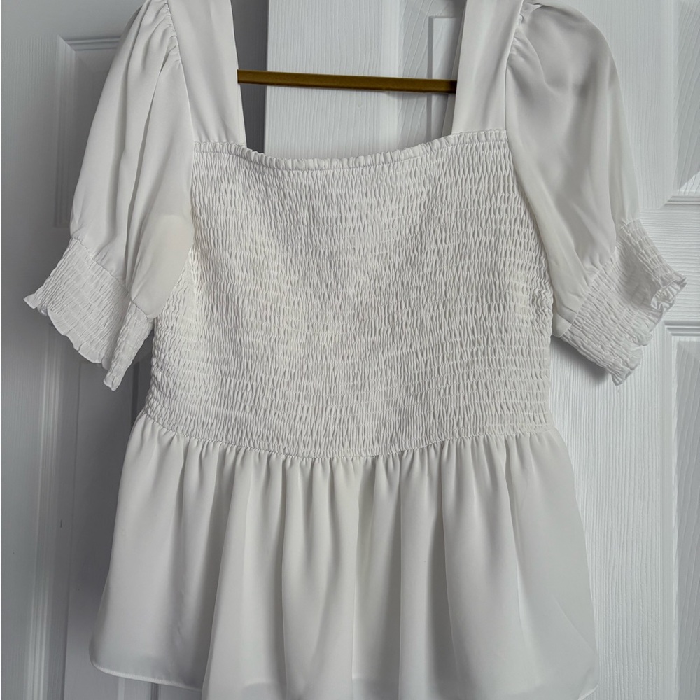 Nine West Peplum White Top Blouse